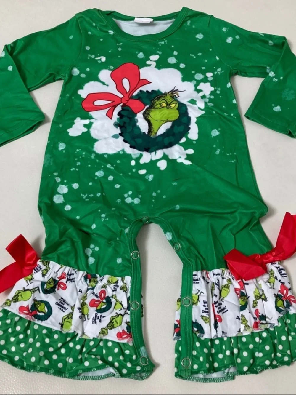 Grinch Christmas 🎄 cute romper bow sleeve